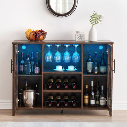Faitaliicy Wine Bar Cabinet With Led Light Wine And Glass Rack Kitchen Buffet Sideboard Industry Coffee Bar Cabinet Freestanding Liquor Cabinet For Kitchen Dining Room Living Room
