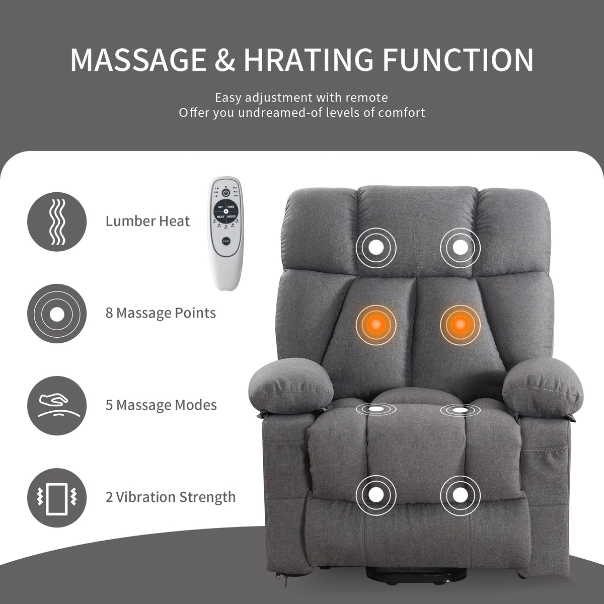 JONPONY Power Lift Recliner Chair Recliners for Elderly with Heat and Massage Recliner Chair for Living Room with Infinite Position and Side Pocket,USB Charge Port,Brown