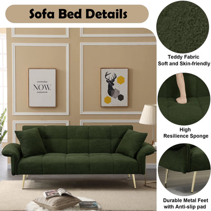 Futon Sofa Bed,Convertible Double Sofa Bed with Folding Armrests for Living Rooms and Small Spaces,Beige