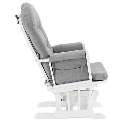Angel Line Windsor Glider and Ottoman. White Finish with Gray Cushions