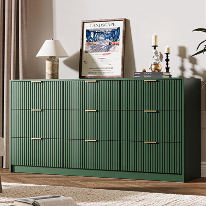 Furniway Fluted Large 9-Drawer Black Dresser