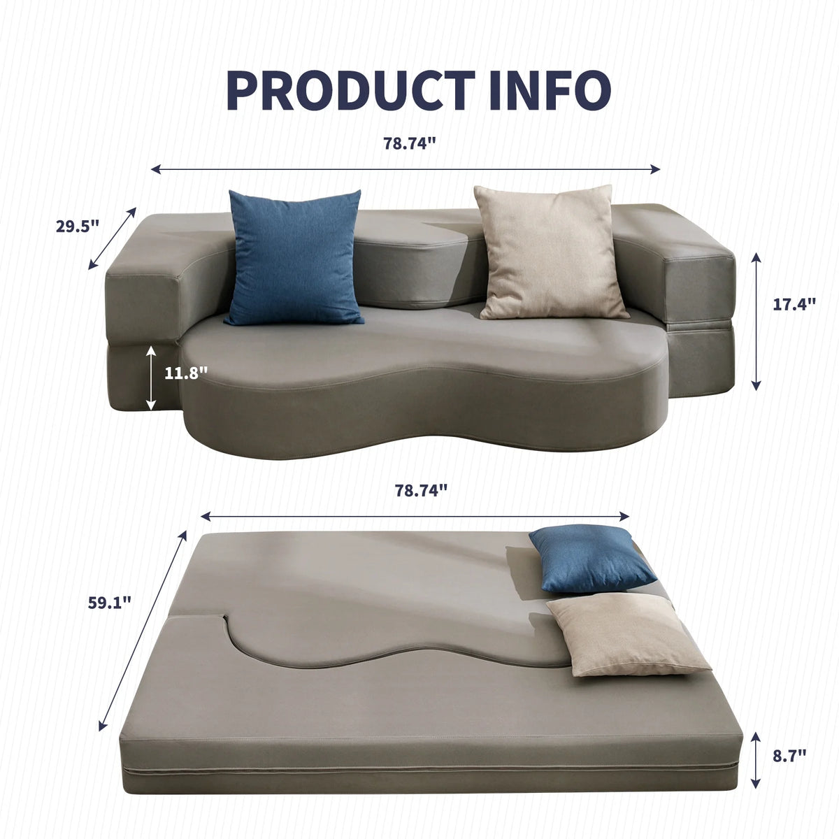 ZAFLY Full Size Convertible Futon Sofa Bed, Floor Sofa Bed Foldable, Foam Folding Mattress Sleeper, Cloth Fabrics Floor Couch Lounge Sleeper Bed for Living Room/Bedroom, Dark Grey