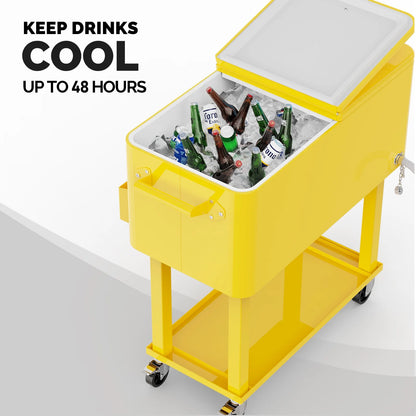 Ktaxon 80 Qt Rolling Ice Chest Cooler Cart Outdoor Trolley with Storage Shelf, Bottle Opener & Cap Collector for 48 Hour Cold Drinks,Lemon Yellow