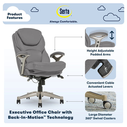 Serta Back in Motion Technology Fabric Executive Office Chair, Light Gray