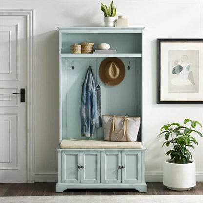 Bowery Hill Traditional Wood Hall Tree in Seafoam Blue/Oatmeal