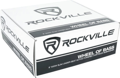 Rockville WHEEL OF BASS 8" Slim Under-Seat Powered Truck/Car Audio Subwoofer Sub