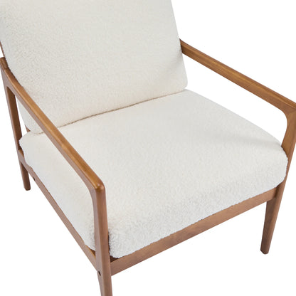 Christopher Knight Home Mid-Century Modern Accent Chair, Solid Wood Frame with High Back, Beige Cushions