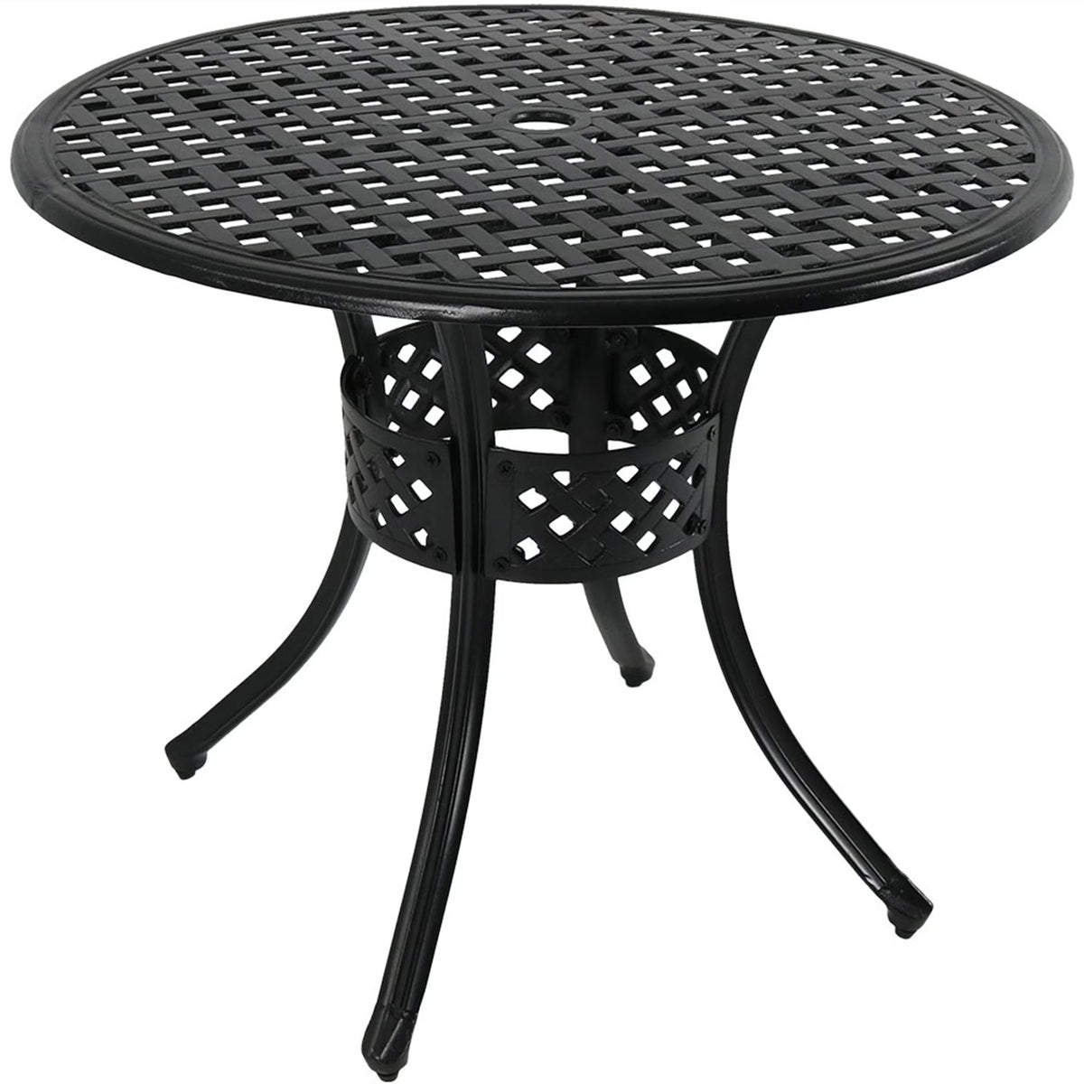 Sunnydaze Decorative Lattice 33" Round Cast Aluminum Outdoor Dining Table with Umbrella Hole