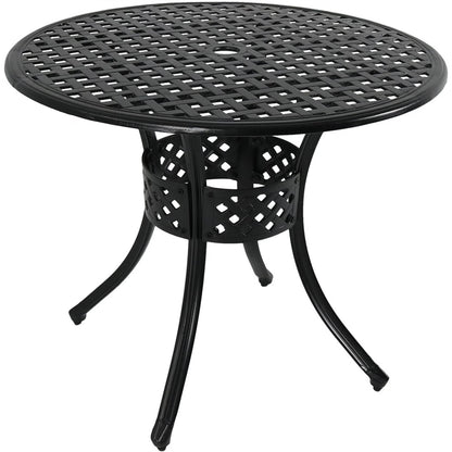Sunnydaze Decorative Lattice 33" Round Cast Aluminum Outdoor Dining Table with Umbrella Hole