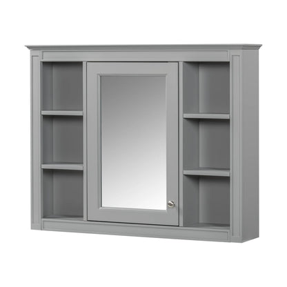 Furvclv Bathroom Wall Mirror Cabinet Modern Wall Mounted Cabinet Storage Organizer With Single Mirror Door 6 Open Shelves
