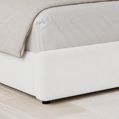 4 EVER WINNER Queen Bed Frame with Headboard, Boucle Upholstered Platform Bed Frame wiith Rounded Corner, Soft Cloud Bed Frame, No Box Spring Needed, White