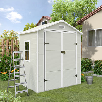 ECOPATIO Outdoor Storage Shed 5x3 FT, Resin Garden Shed for Bike, Tool, Plastic Outside Sheds & Outdoor Storage Storage Box with Lockable Door for Backyard, Patio, Lawn, Sandstone
