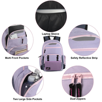 24 Pack of Bulk Wholesale Heavy Duty, Reflective, Dual Compartment, Multi-Pocket, Laptop Backpacks for Work, School, College, Classrooms, Charity and Homeless Donation in Male Colors Pack