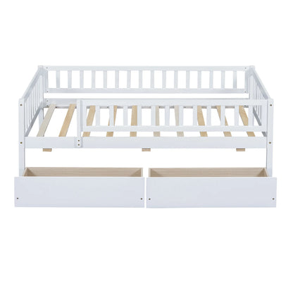 Holaki Twin Size Wood Bed with Guardrails and 2 Storage Drawers for Kids, Gray