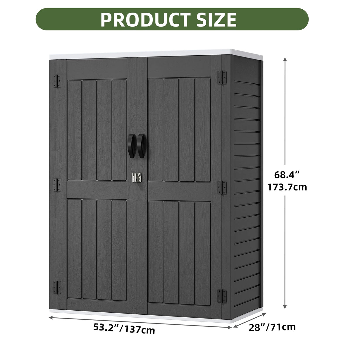 Uforic Outdoor Storage Shed, Vertical Lockable Tool Storage Resin Shed for Garden, Garage, Patio, No Shelves Included, Brown
