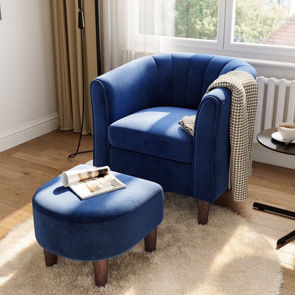 LINSY HOME Chenille Accent Chair with Ottoman for Living Room, Dark Gray