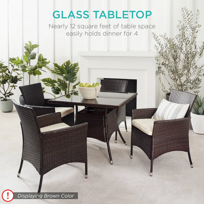 Best Choice Products 5-Piece Indoor Outdoor Wicker Patio Dining Table Furniture Set w/ Umbrella Cutout, 4 Chairs - Gray