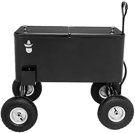 80 Quart Wagon Rolling Cooler Ice Chest, /Long Handle and 10" Wheels, Portable Beach Patio Party Bar Cold Drink Beverage, Outdoor Park Cart on Wheels