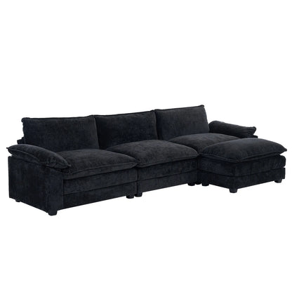 Zimtown Sectional Sofa with Ottoman, L Shaped Convertible Couch with Removable Chaise Chenille Fabric Sofa Set for 4-6 Persons Living Room Furniture Dark Grey