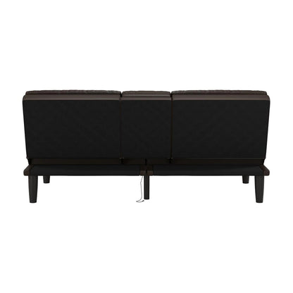 Mainstays Memory Foam 71.5" Futon with Cupholder and USB, Black Faux Leather