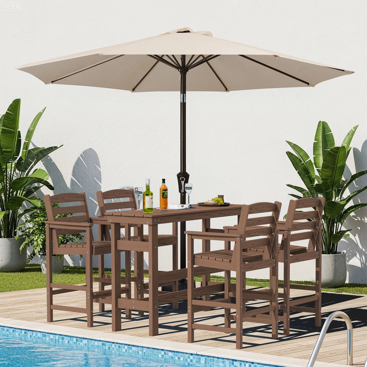 SERWALL 41" Outdoor Bar Table, HDPE All Weather Adirondack Outdoor Bar Height Table, Navy