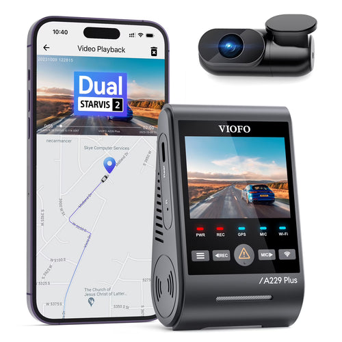 VIOFO A229 Plus Dash Cam with Dual STARVIS 2 Sensors, 2 Channel HDR, 1440P+1440P Front and Rear, Voice Control Car Dash Camera, 5GHz Wi-Fi, Ultra-Precise GPS, 24 Hours Parking Mode, Support 512GB Max