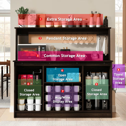 DreamCurship 55" Farmhouse Coffee Bar Cabinet, Buffet Sideboard Storage Cabinet, Wine Bar Cabinet with Wine Rack, White