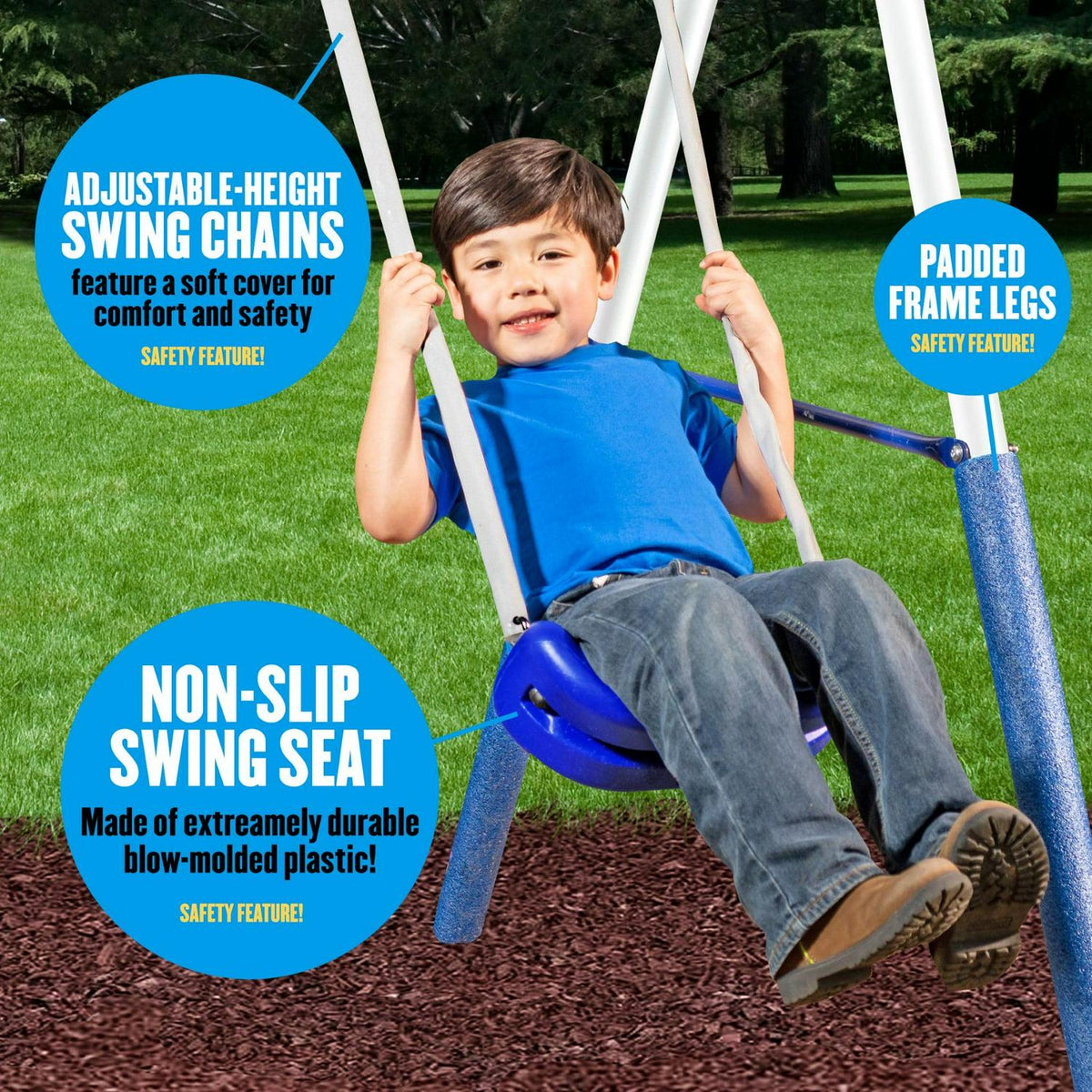 XDP Recreation Play All Day Metal Swing Set with Fun Glider. Bench Swing Seats. Trapeze. Wave Slide