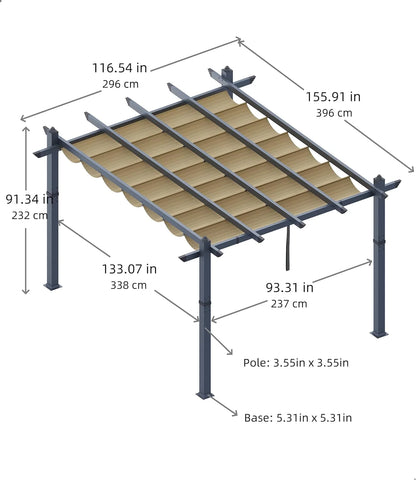 Outdoor Aluminum Pergola with Retractable Canopy, Reinforced 4-Sided Base, Waterproof & UV-Resistant Adjustable Roof, Modern Design for Patio, Deck, Backyard, and Garden