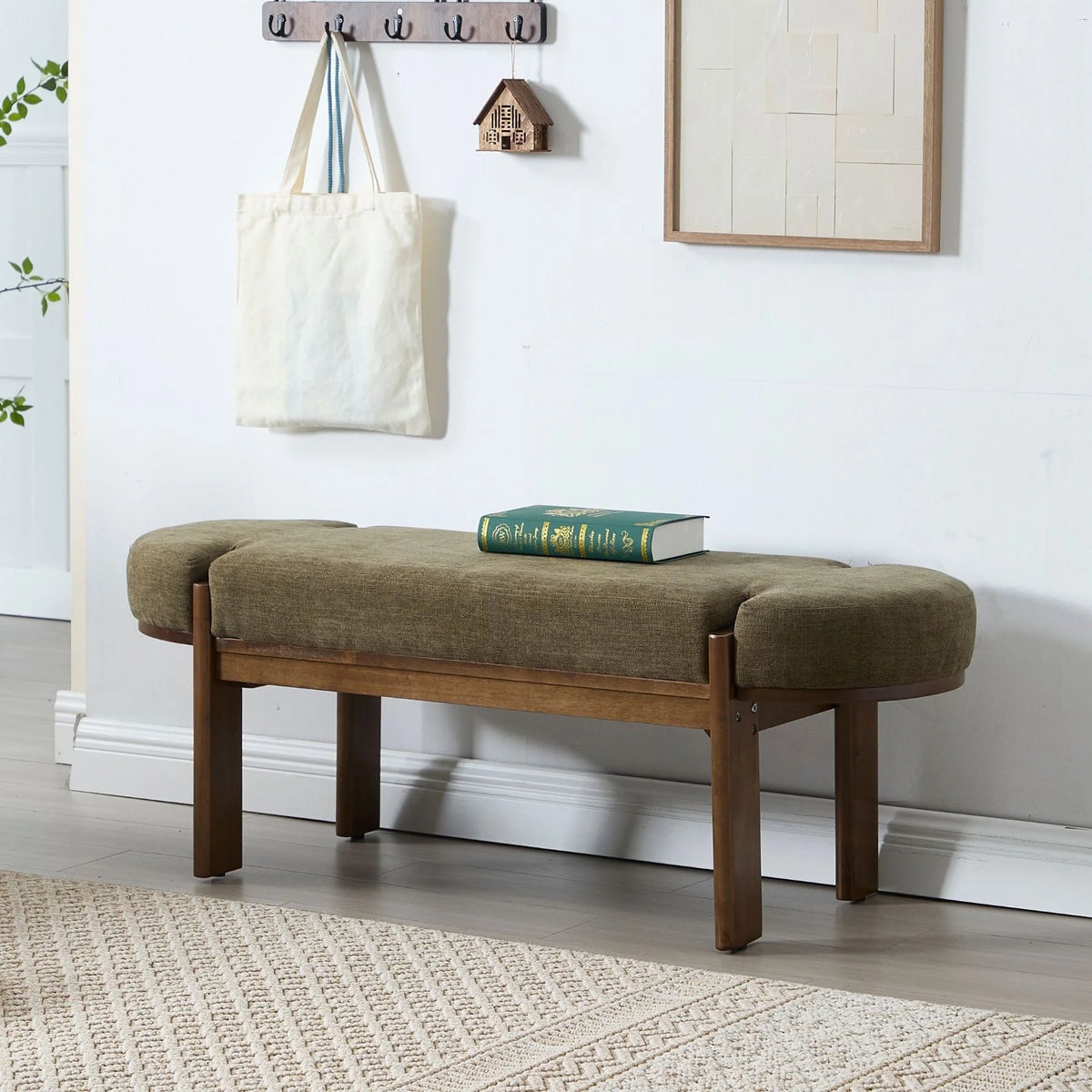 Dayalane 51" Modern Upholstered Bedroom Bench, Linen End of Bed Bench with Wooden Legs for Living Room, Entryway,Hallway Footrest, Beige