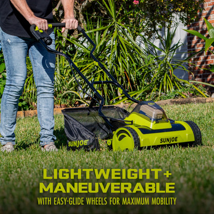 Sun Joe 24V Cordless 15-inch Push Reel Lawn Mower, 4-Position, 4.0-Ah Battery & Charger
