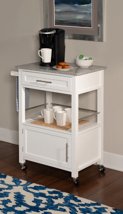Linon Monett 2-Tier Mobile Serving Cart with Gray Granite Top, 27.75" Length, White