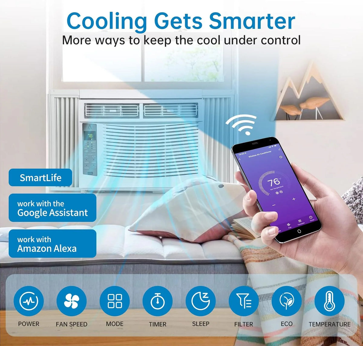GAOMON 6000 BTU Window Air Conditioner, Cools Up to 350 Sq. Ft, Window AC Unit with Remote, 3 fan speeds, Sleep mode, Auto Restart, 24H Timer Window Air Conditioner, 115V/60Hz, White